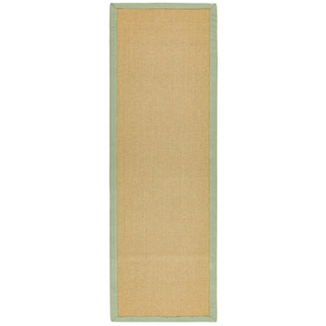 Sisal Modern Plain Cotton Border Natural-Fibre Ribbed Textured Flatweave Natural/Sage Green Runner-Asiatic Carpets-Rug Love - The Most Loved Rug Store